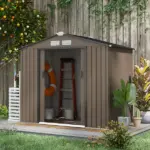 Outdoor Shed 7 x 4 Brown Garden Storage Organizer with Vents Sliding Doors for Patio Lawn - Image 2