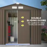 Outdoor Shed 7 x 4 Brown Garden Storage Organizer with Vents Sliding Doors for Patio Lawn - Image 5