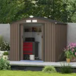 Outdoor Shed 7 x 4 Brown Garden Storage Organizer with Vents Sliding Doors for Patio Lawn - Image 10