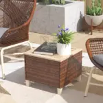 Outsunny Outdoor Side Table with PE Rattan, Patio End Table with Natural Fir Wood Tabletop and Legs - Image 2