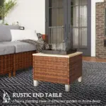 Outsunny Outdoor Side Table with PE Rattan, Patio End Table with Natural Fir Wood Tabletop and Legs - Image 4