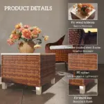 Outsunny Outdoor Side Table with PE Rattan, Patio End Table with Natural Fir Wood Tabletop and Legs - Image 5