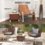 Outsunny Outdoor Side Table with PE Rattan, Patio End Table with Natural Fir Wood Tabletop and Legs - Image 6