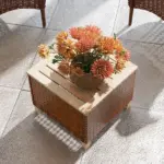Outsunny Outdoor Side Table with PE Rattan, Patio End Table with Natural Fir Wood Tabletop and Legs - Image 7