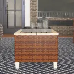 Outsunny Outdoor Side Table with PE Rattan, Patio End Table with Natural Fir Wood Tabletop and Legs - Image 8
