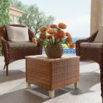 Outsunny Outdoor Side Table with PE Rattan, Patio End Table with Natural Fir Wood Tabletop and Legs - Image 10