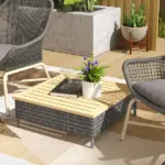 Outsunny Outdoor Side Table with PE Rattan, Patio End Table with Natural Fir Wood Top, Weather Resistant Accent Table for Patio Pool Porch, Gray - Image 2