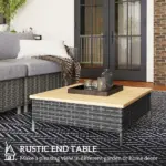 Outsunny Outdoor Side Table with PE Rattan, Patio End Table with Natural Fir Wood Top, Weather Resistant Accent Table for Patio Pool Porch, Gray - Image 4