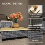 Outsunny Outdoor Side Table with PE Rattan, Patio End Table with Natural Fir Wood Top, Weather Resistant Accent Table for Patio Pool Porch, Gray - Image 5