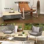 Outsunny Outdoor Side Table with PE Rattan, Patio End Table with Natural Fir Wood Top, Weather Resistant Accent Table for Patio Pool Porch, Gray - Image 6