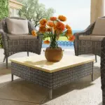 Outsunny Outdoor Side Table with PE Rattan, Patio End Table with Natural Fir Wood Top, Weather Resistant Accent Table for Patio Pool Porch, Gray - Image 10