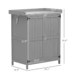 Outdoor Storage Cabinet, Garden Tool Shed with Metal Tabletop and Shelf, Wooden Potting Bench with 2 Doors, Gray - Image 3