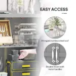 Outdoor Storage Cabinet, Garden Tool Shed with Metal Tabletop and Shelf, Wooden Potting Bench with 2 Doors, Gray - Image 5