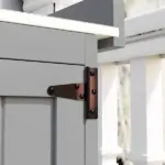 Outdoor Storage Cabinet, Garden Tool Shed with Metal Tabletop and Shelf, Wooden Potting Bench with 2 Doors, Gray - Image 9