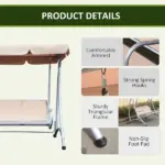 Outdoor Swing Chair Bench with Stand and Adjustable Canopy Porch Swing for Patio Garden - Image 6