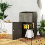 Outsunny Outdoor Towel Rack for Pool with Drawer and Cabinet, Dark Brown - Image 9