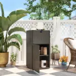 Outsunny Outdoor Towel Rack for Pool with Drawer and Cabinet, Dark Brown - Image 10