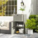 Outsunny Outdoor Towel Rack for Pool with Drawer and Cabinet, Gray - Image 2