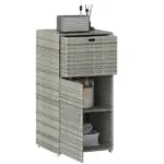 Outsunny Outdoor Towel Rack for Pool with Drawer and Cabinet, Gray - Image 11