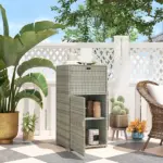 Outsunny Outdoor Towel Rack for Pool with Drawer and Cabinet, Gray - Image 10
