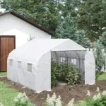 Outsunny Outdoor Walk-In Tunnel Greenhouse 12x10 Ft with Roll-up Windows Zippered Door White PE Cover for Garden - Image 2