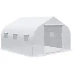 Outsunny Outdoor Walk-In Tunnel Greenhouse 12x10 Ft with Roll-up Windows Zippered Door White PE Cover for Garden