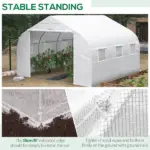Outsunny Outdoor Walk-In Tunnel Greenhouse 12x10 Ft with Roll-up Windows Zippered Door White PE Cover for Garden - Image 5