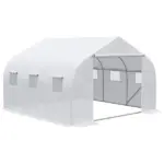 Outsunny Outdoor Walk-In Tunnel Greenhouse 12x10 Ft with Roll-up Windows Zippered Door White PE Cover for Garden - Image 8