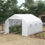 Outsunny Outdoor Walk-In Tunnel Greenhouse 12x10 Ft with Roll-up Windows Zippered Door White PE Cover for Garden - Image 10