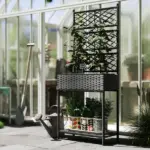 Outdoor Wicker Planter with Trellis for Climbing Plants, Freestanding Rattan Garden Box with Storage Shelf, Black - Image 8