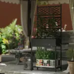 Outdoor Wicker Planter with Trellis for Climbing Plants, Freestanding Rattan Garden Box with Storage Shelf, Black - Image 9