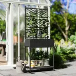 Outdoor Wicker Planter with Trellis for Climbing Plants, Freestanding Rattan Garden Box with Storage Shelf, Black - Image 10