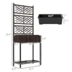 Outdoor Wicker Planter with Trellis for Climbing Plants, Freestanding Rattan Garden Box with Storage Shelf, Brown - Image 3