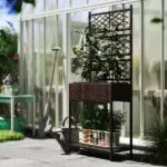 Outdoor Wicker Planter with Trellis for Climbing Plants, Freestanding Rattan Garden Box with Storage Shelf, Brown - Image 9