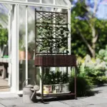 Outdoor Wicker Planter with Trellis for Climbing Plants, Freestanding Rattan Garden Box with Storage Shelf, Brown - Image 10