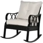 Outdoor Wicker Rocking Chair with Padded Cushions, Aluminum Furniture Rattan Porch Rocker Chair w/ Armrest for Garden, Patio, Khaki - Image 11