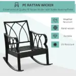 Outdoor Wicker Rocking Chair with Padded Cushions, Aluminum Furniture Rattan Porch Rocker Chair w/ Armrest for Garden, Patio, Khaki - Image 4