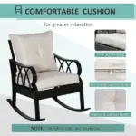Outdoor Wicker Rocking Chair with Padded Cushions, Aluminum Furniture Rattan Porch Rocker Chair w/ Armrest for Garden, Patio, Khaki - Image 5