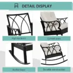 Outdoor Wicker Rocking Chair with Padded Cushions, Aluminum Furniture Rattan Porch Rocker Chair w/ Armrest for Garden, Patio, Khaki - Image 6