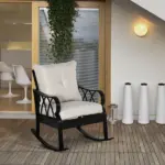 Outdoor Wicker Rocking Chair with Padded Cushions, Aluminum Furniture Rattan Porch Rocker Chair w/ Armrest for Garden, Patio, Khaki - Image 7