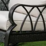 Outdoor Wicker Rocking Chair with Padded Cushions, Aluminum Furniture Rattan Porch Rocker Chair w/ Armrest for Garden, Patio, Khaki - Image 9