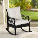 Outdoor Wicker Rocking Chair with Padded Cushions, Aluminum Furniture Rattan Porch Rocker Chair w/ Armrest for Garden, Patio, Khaki - Image 10