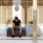 Outdoor Wicker Storage Bench with Storage and Cushion, Blue - Image 2