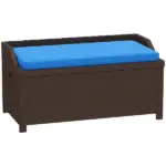 Outdoor Wicker Storage Bench with Storage and Cushion, Blue