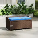 Outdoor Wicker Storage Bench with Storage and Cushion, Blue - Image 3
