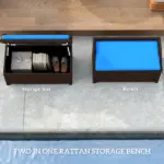 Outdoor Wicker Storage Bench with Storage and Cushion, Blue - Image 4