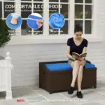 Outdoor Wicker Storage Bench with Storage and Cushion, Blue - Image 7