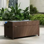 Outdoor Wicker Storage Bench with Storage and Cushion, Blue - Image 8