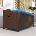 Outdoor Wicker Storage Bench with Storage and Cushion, Blue - Image 9