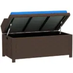 Outdoor Wicker Storage Bench with Storage and Cushion, Blue - Image 10